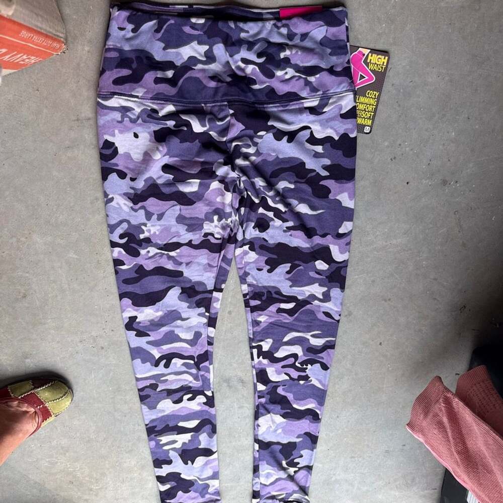 Shosho Women's High Waist Fleece Lined Purple Camo Leggings